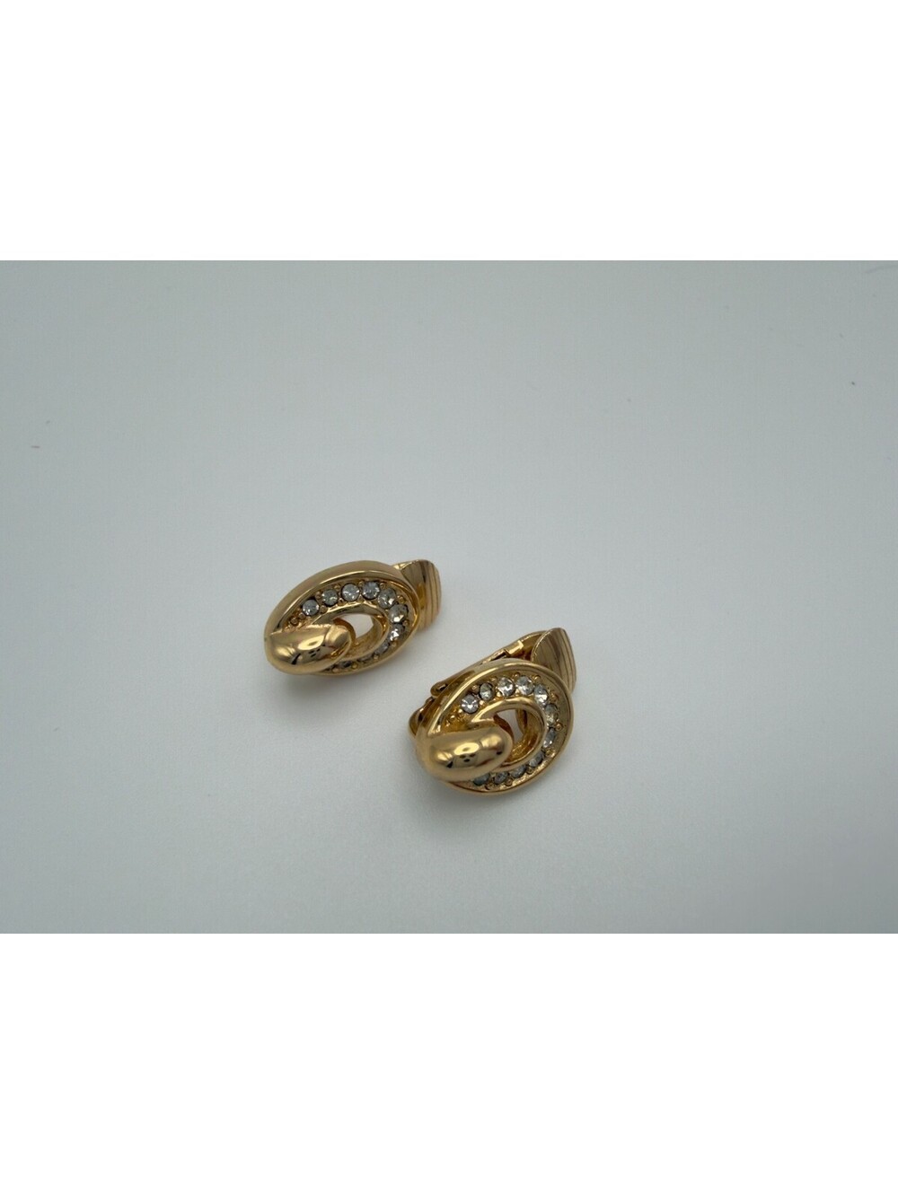 Authentic Christian Dior Vintage Gold Tone Rhinestone Oval Clip On Earrings